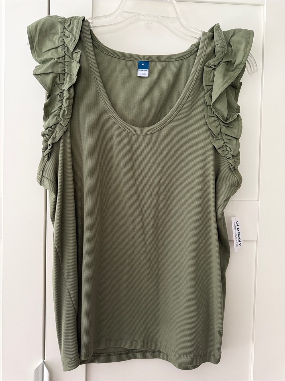 NWT Old Navy Olive Green Ruffle Sleeve Tank Top, XL